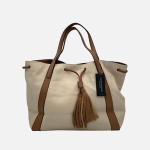 Tignanello Italian Leather Downing Drawstring Tote- Sand & Brown